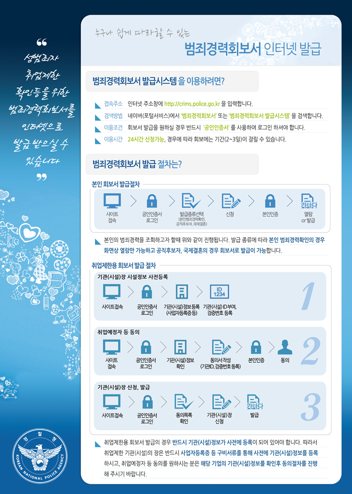 범죄경력회보서 인터넷발급 안내 상세내용은 하단참조