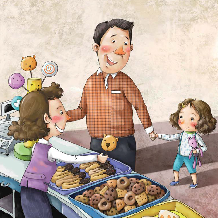 아이에게 빵을 사주는 장면